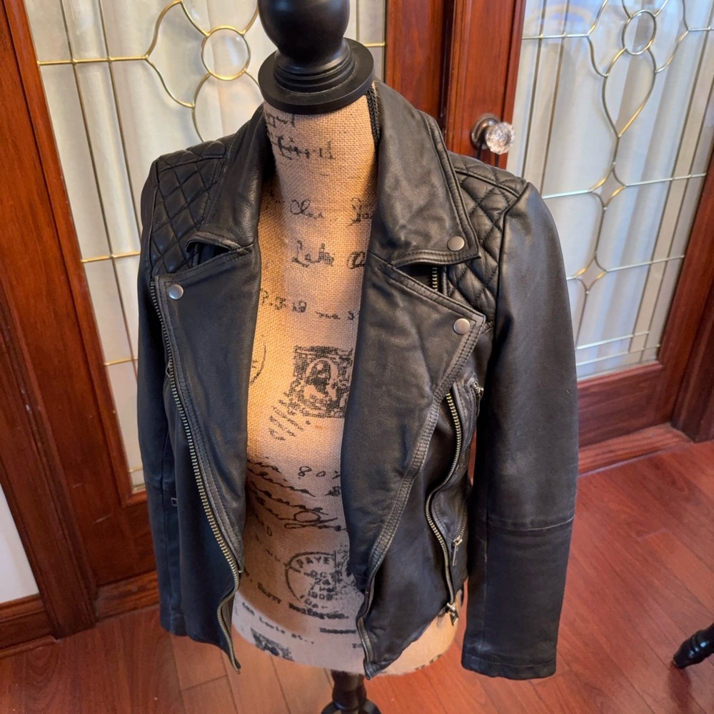 All Saints Black Leather Biker Jacket